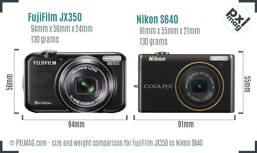 FujiFilm JX350 vs Nikon S640 size comparison