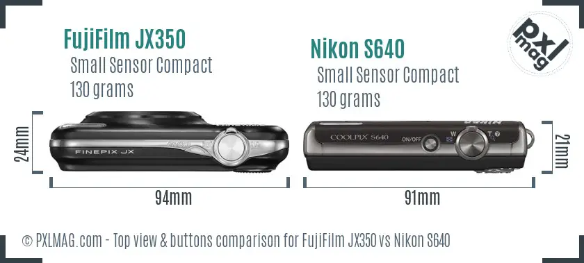 FujiFilm JX350 vs Nikon S640 top view buttons comparison