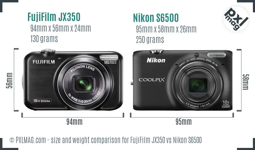 FujiFilm JX350 vs Nikon S6500 size comparison
