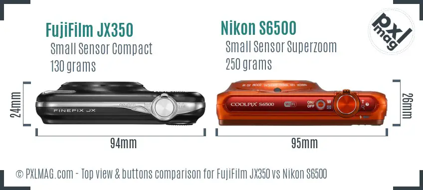 FujiFilm JX350 vs Nikon S6500 top view buttons comparison