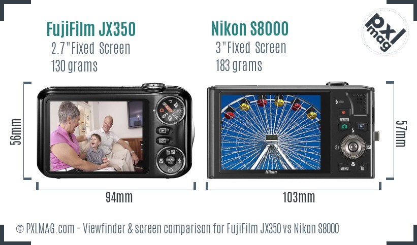 FujiFilm JX350 vs Nikon S8000 Screen and Viewfinder comparison