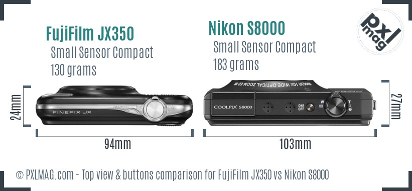 FujiFilm JX350 vs Nikon S8000 top view buttons comparison