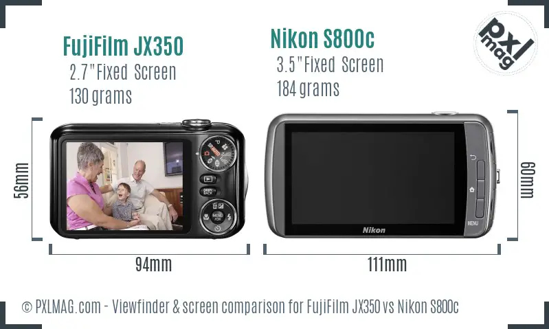 FujiFilm JX350 vs Nikon S800c Screen and Viewfinder comparison