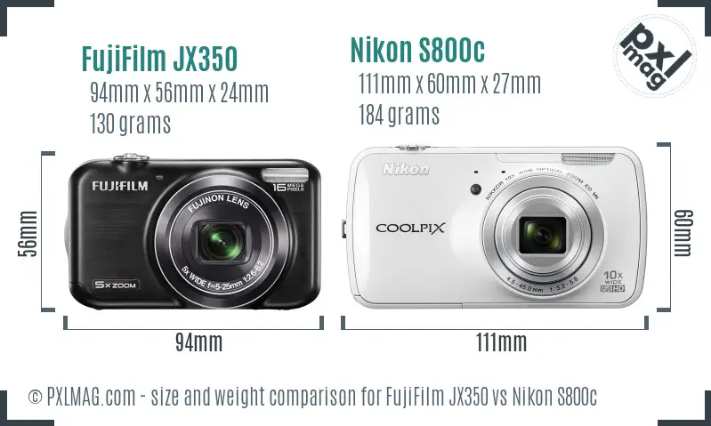 FujiFilm JX350 vs Nikon S800c size comparison