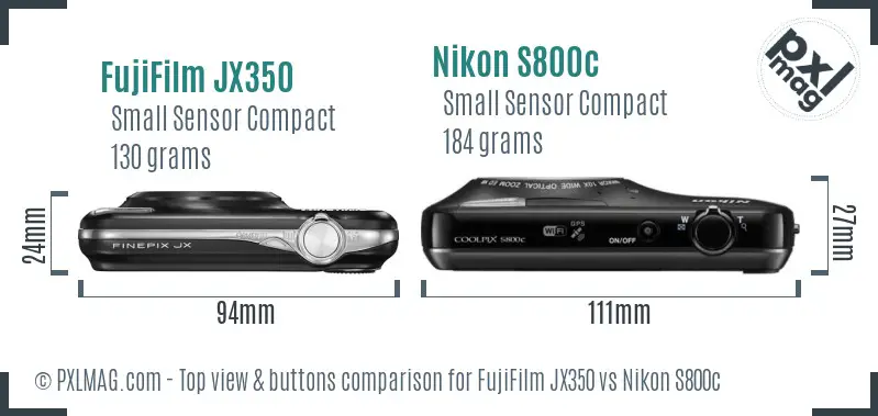 FujiFilm JX350 vs Nikon S800c top view buttons comparison