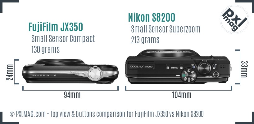 FujiFilm JX350 vs Nikon S8200 top view buttons comparison
