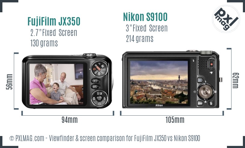 FujiFilm JX350 vs Nikon S9100 Screen and Viewfinder comparison