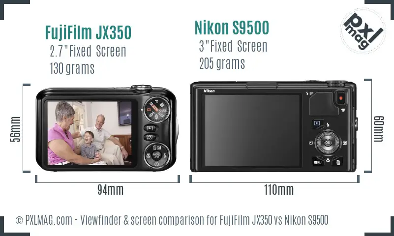 FujiFilm JX350 vs Nikon S9500 Screen and Viewfinder comparison