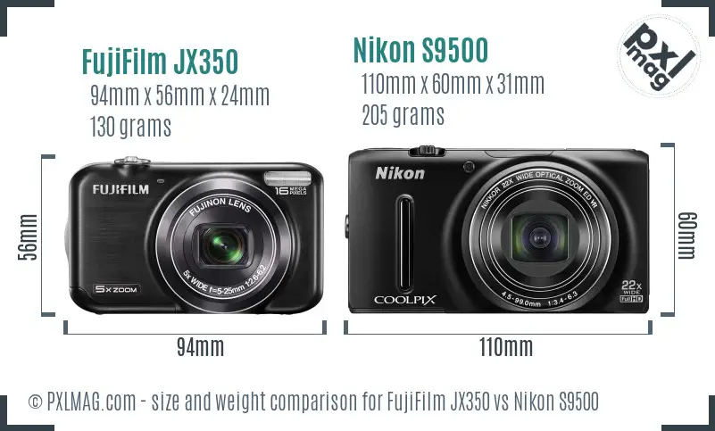 FujiFilm JX350 vs Nikon S9500 size comparison