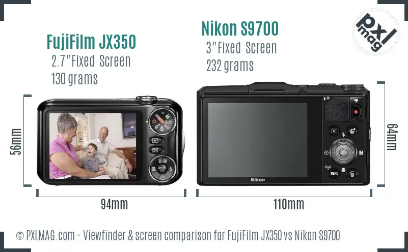 FujiFilm JX350 vs Nikon S9700 Screen and Viewfinder comparison