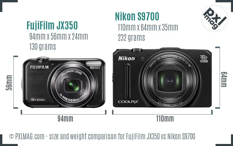 FujiFilm JX350 vs Nikon S9700 size comparison