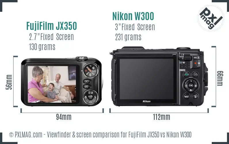 FujiFilm JX350 vs Nikon W300 Screen and Viewfinder comparison