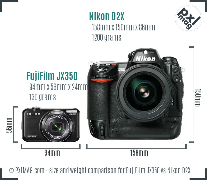 FujiFilm JX350 vs Nikon D2X size comparison