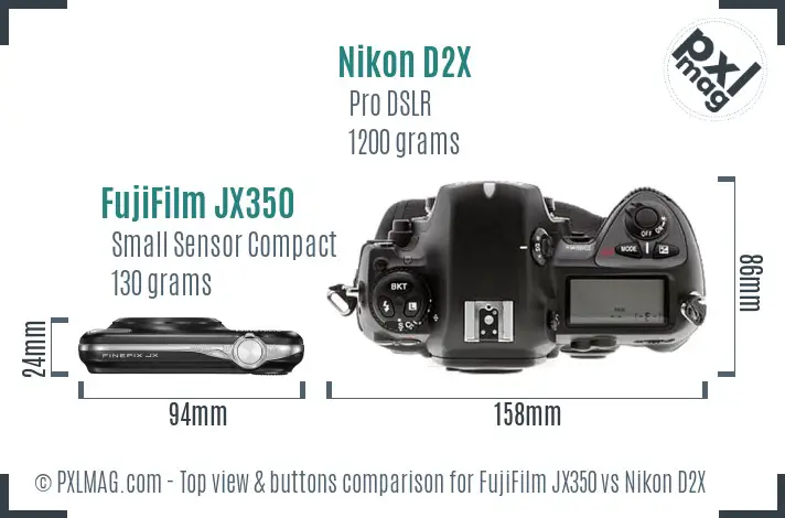 FujiFilm JX350 vs Nikon D2X top view buttons comparison