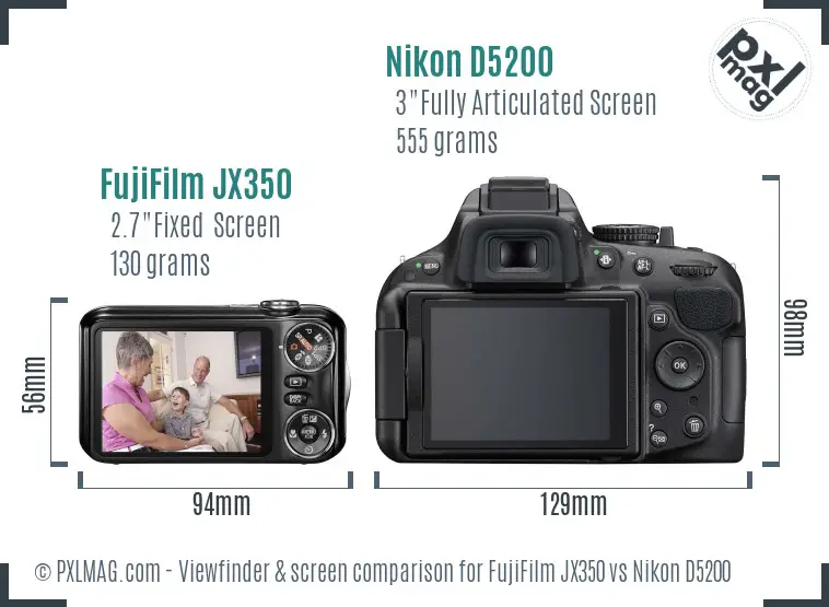 FujiFilm JX350 vs Nikon D5200 Screen and Viewfinder comparison
