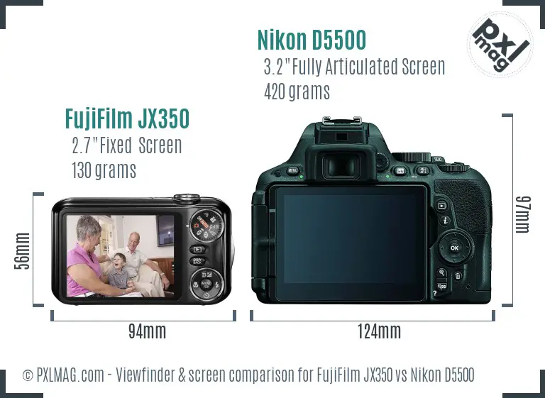 FujiFilm JX350 vs Nikon D5500 Screen and Viewfinder comparison