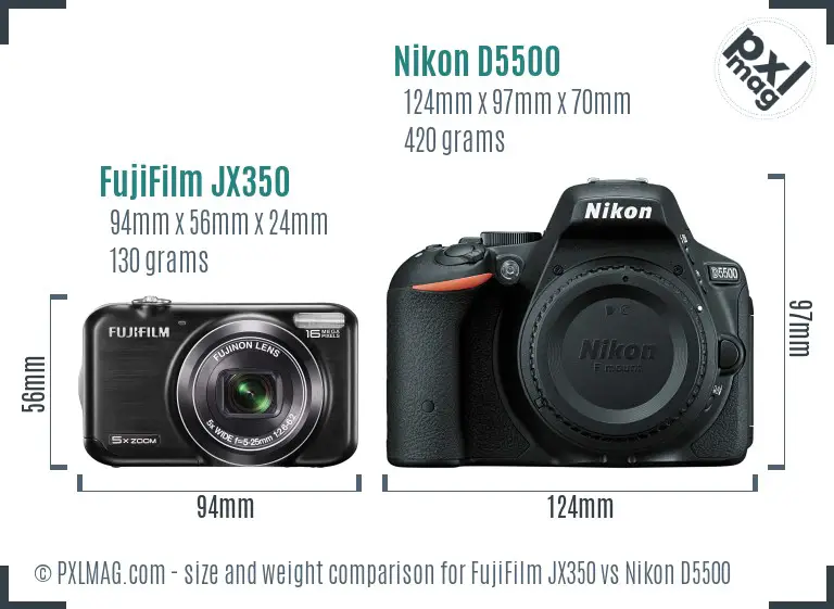 FujiFilm JX350 vs Nikon D5500 size comparison