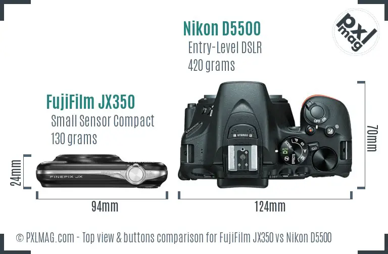 FujiFilm JX350 vs Nikon D5500 top view buttons comparison