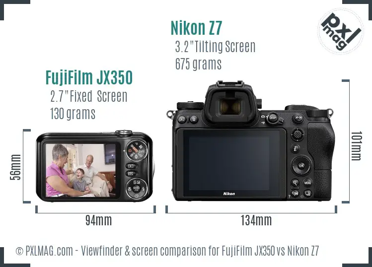 FujiFilm JX350 vs Nikon Z7 Screen and Viewfinder comparison