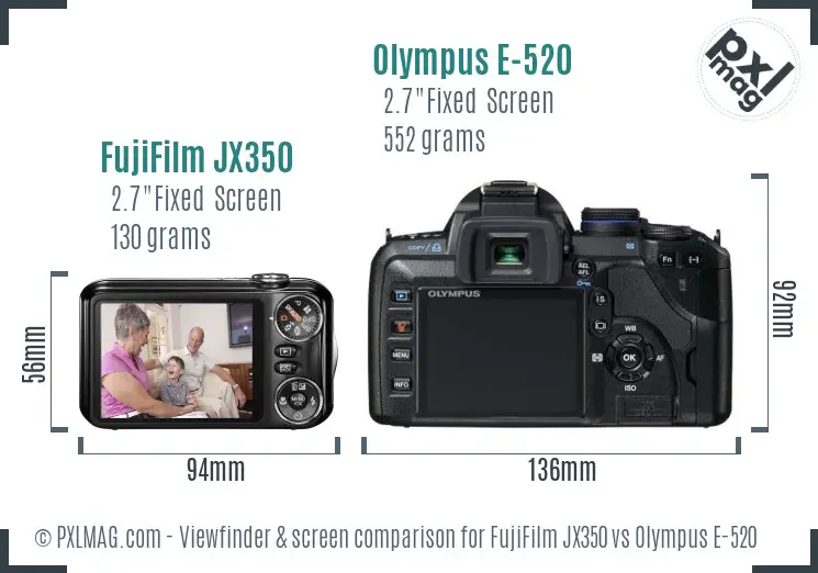FujiFilm JX350 vs Olympus E-520 Screen and Viewfinder comparison