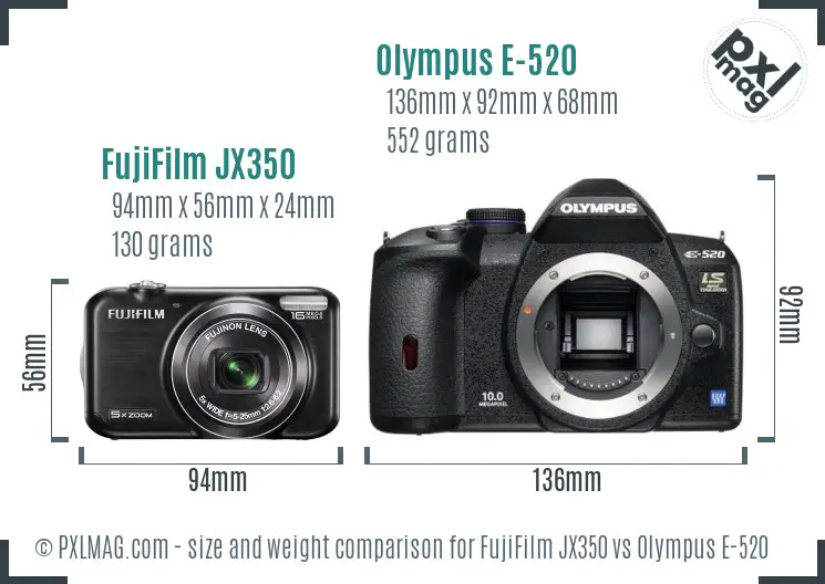 FujiFilm JX350 vs Olympus E-520 size comparison