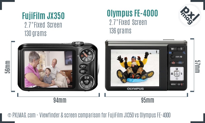 FujiFilm JX350 vs Olympus FE-4000 Screen and Viewfinder comparison