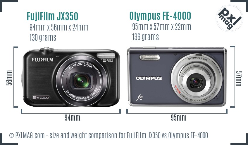 FujiFilm JX350 vs Olympus FE-4000 size comparison