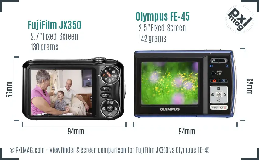 FujiFilm JX350 vs Olympus FE-45 Screen and Viewfinder comparison