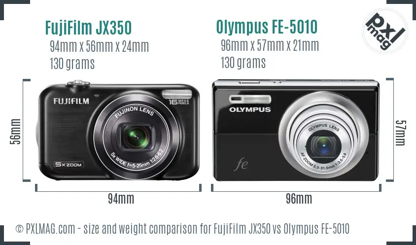 FujiFilm JX350 vs Olympus FE-5010 size comparison FujiFilm JX350 vs Olympus FE-5010 size comparison