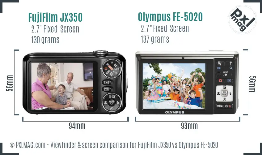 FujiFilm JX350 vs Olympus FE-5020 Screen and Viewfinder comparison