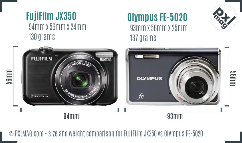 FujiFilm JX350 vs Olympus FE-5020 size comparison