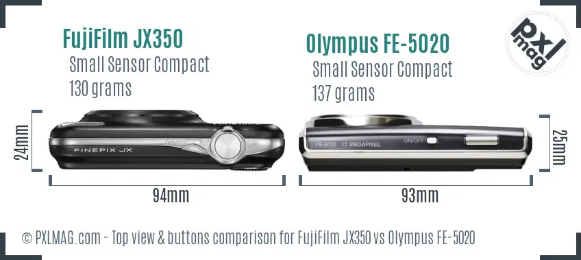 FujiFilm JX350 vs Olympus FE-5020 top view buttons comparison
