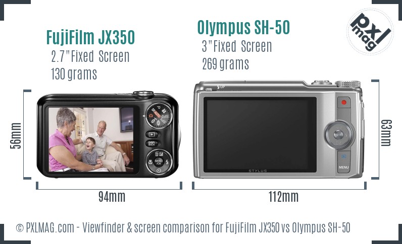 FujiFilm JX350 vs Olympus SH-50 Screen and Viewfinder comparison