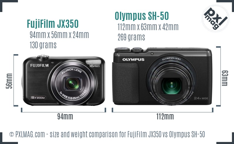FujiFilm JX350 vs Olympus SH-50 size comparison