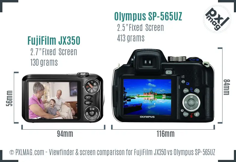 FujiFilm JX350 vs Olympus SP-565UZ Screen and Viewfinder comparison FujiFilm JX350 vs Olympus SP-565UZ Screen and Viewfinder comparison