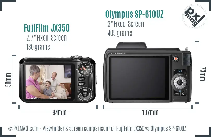 FujiFilm JX350 vs Olympus SP-610UZ Screen and Viewfinder comparison FujiFilm JX350 vs Olympus SP-610UZ Screen and Viewfinder comparison