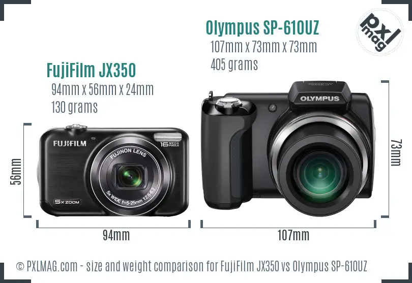 FujiFilm JX350 vs Olympus SP-610UZ size comparison FujiFilm JX350 vs Olympus SP-610UZ size comparison