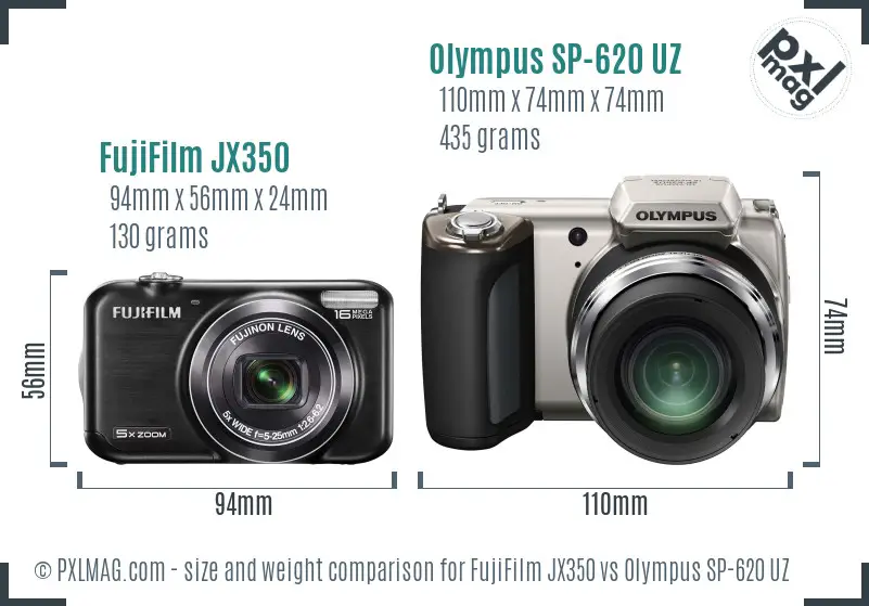 FujiFilm JX350 vs Olympus SP-620 UZ size comparison