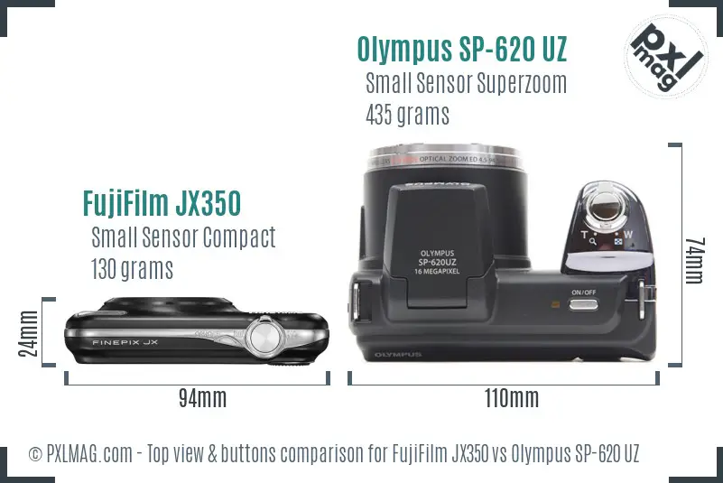 FujiFilm JX350 vs Olympus SP-620 UZ top view buttons comparison