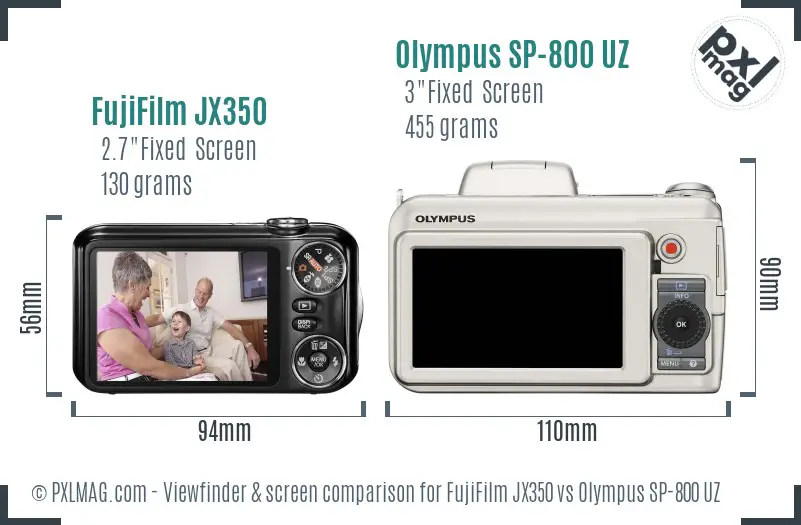 FujiFilm JX350 vs Olympus SP-800 UZ Screen and Viewfinder comparison FujiFilm JX350 vs Olympus SP-800 UZ Screen and Viewfinder comparison