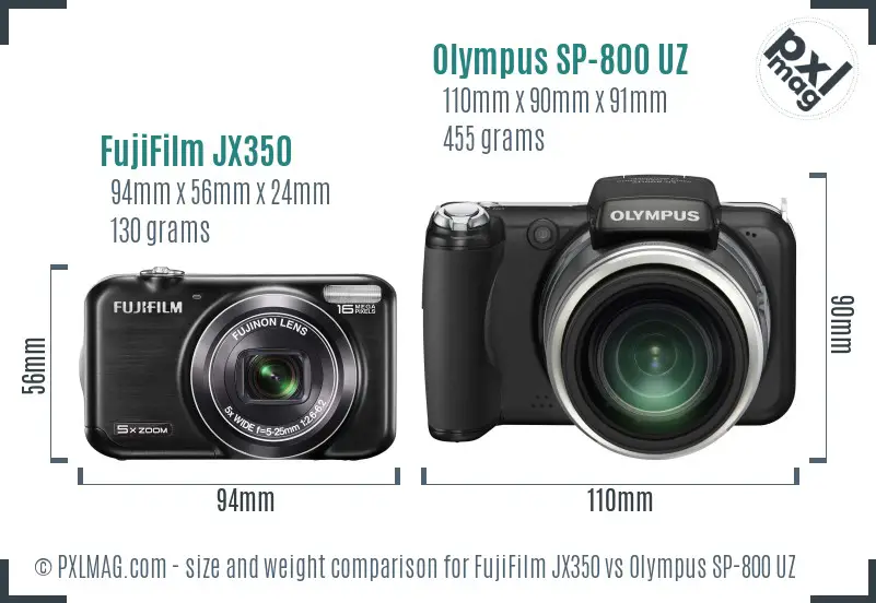 FujiFilm JX350 vs Olympus SP-800 UZ size comparison FujiFilm JX350 vs Olympus SP-800 UZ size comparison