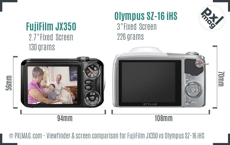 FujiFilm JX350 vs Olympus SZ-16 iHS Screen and Viewfinder comparison