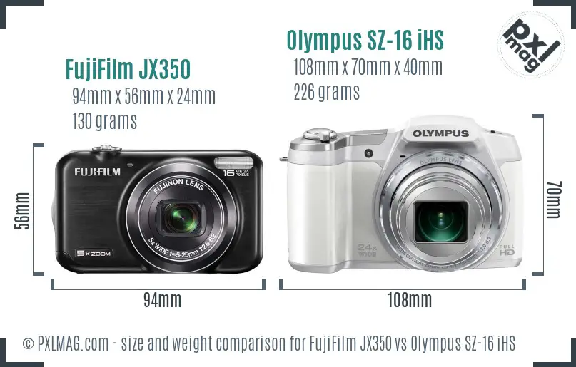 FujiFilm JX350 vs Olympus SZ-16 iHS size comparison