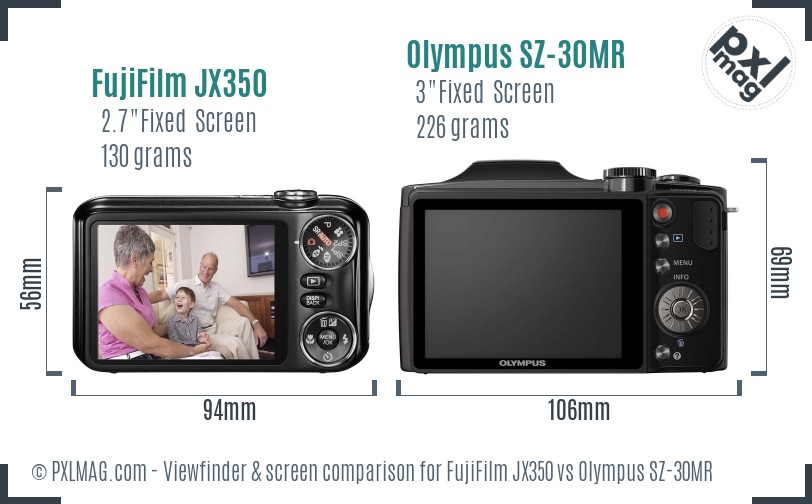 FujiFilm JX350 vs Olympus SZ-30MR Screen and Viewfinder comparison