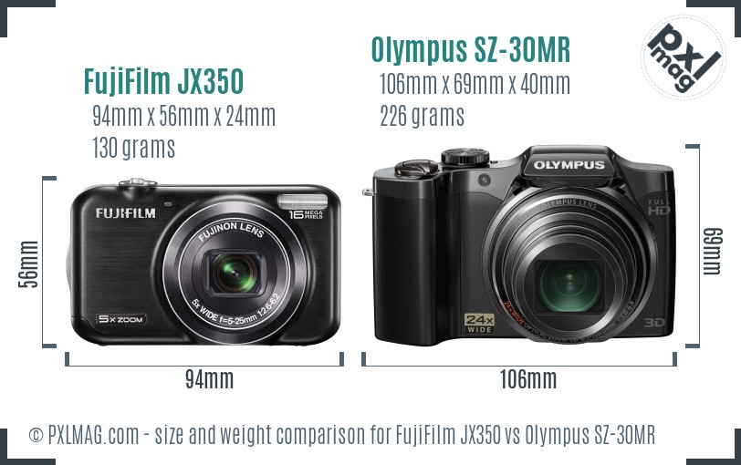 FujiFilm JX350 vs Olympus SZ-30MR size comparison