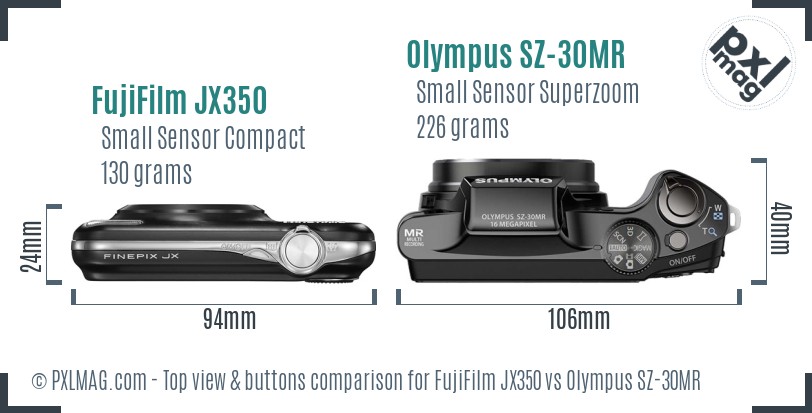 FujiFilm JX350 vs Olympus SZ-30MR top view buttons comparison
