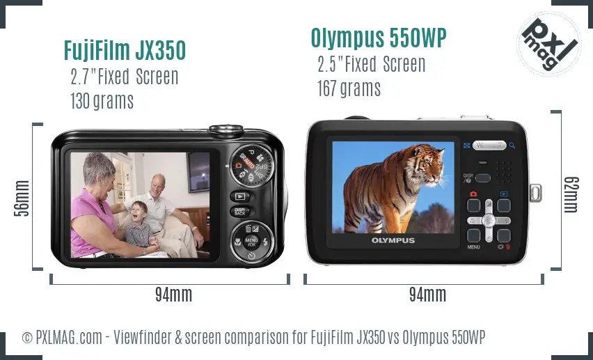 FujiFilm JX350 vs Olympus 550WP Screen and Viewfinder comparison