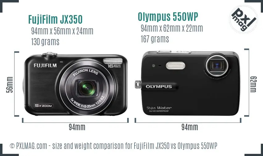 FujiFilm JX350 vs Olympus 550WP size comparison