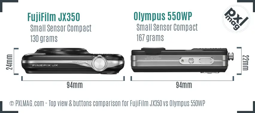 FujiFilm JX350 vs Olympus 550WP top view buttons comparison