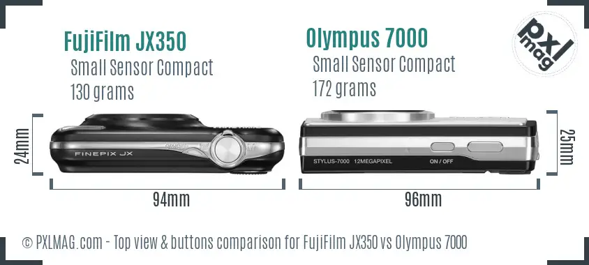 FujiFilm JX350 vs Olympus 7000 top view buttons comparison